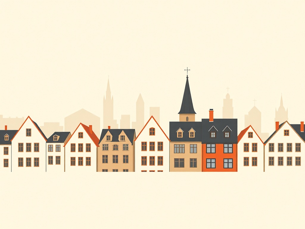 Abstrakte editorielle Illustration einer deutschen Stadtsilhouette mit Giebeldächern